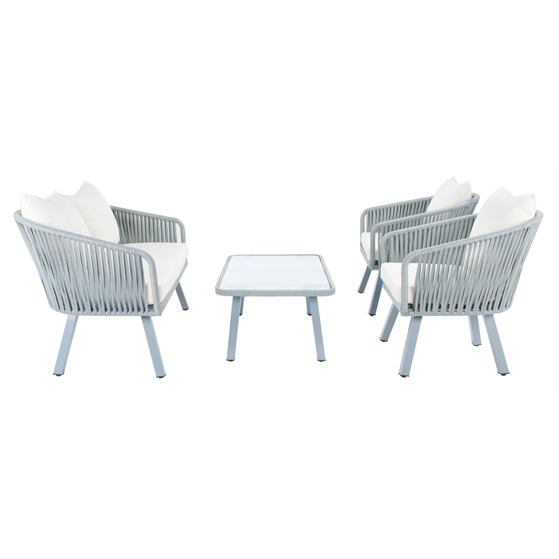 Safavieh Jorda 4Pc Steel and Fabric Living Set in Gray / Beige