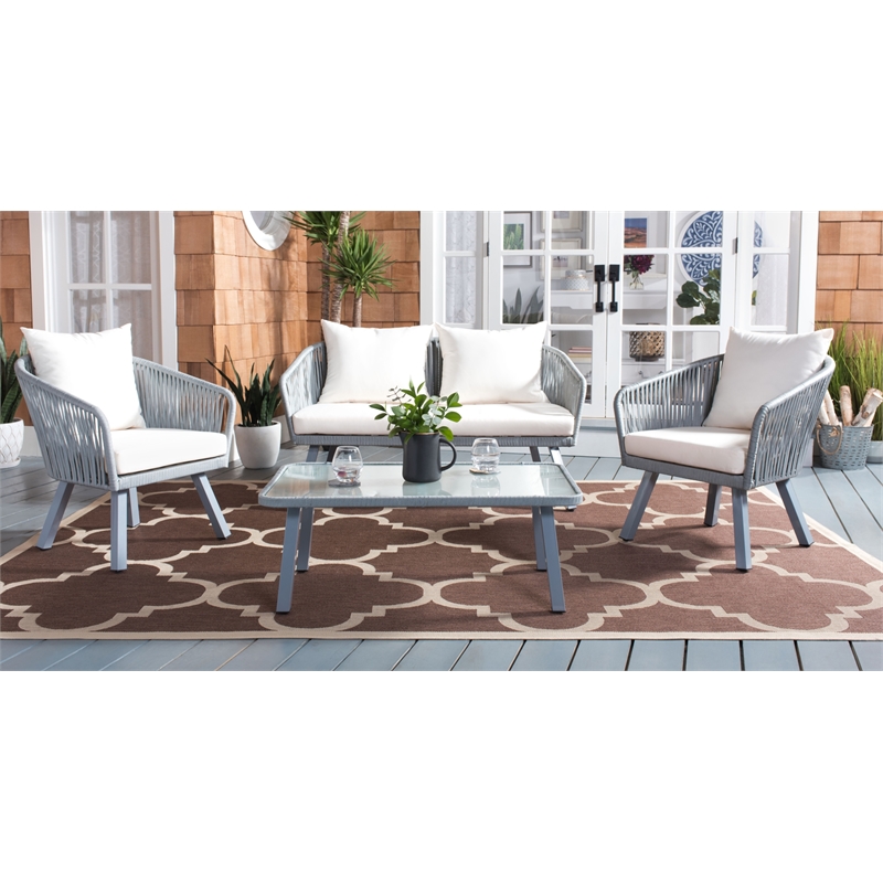 Safavieh Jorda 4Pc Steel and Fabric Living Set in Gray / Beige