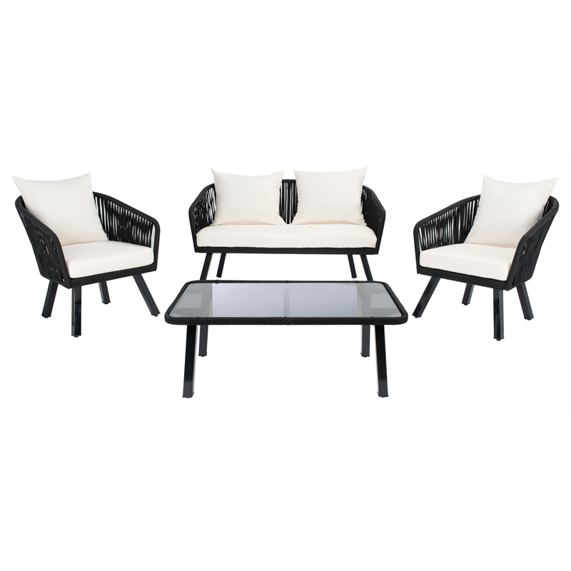 Safavieh Jorda 4Pc Steel and Fabric Living Set in Black / Beige