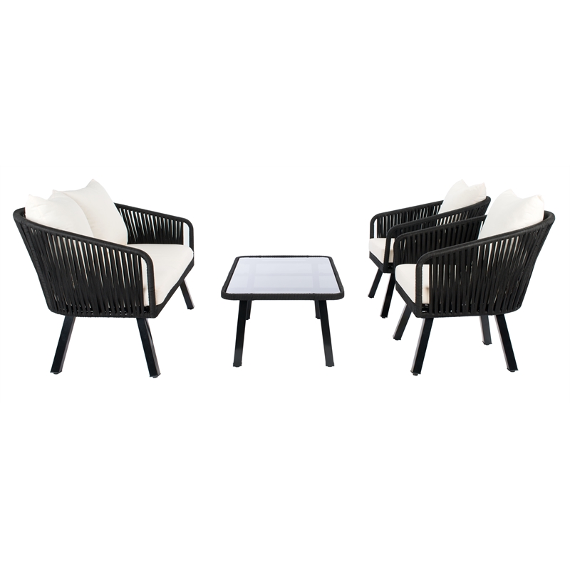 Safavieh Jorda 4Pc Steel and Fabric Living Set in Black / Beige