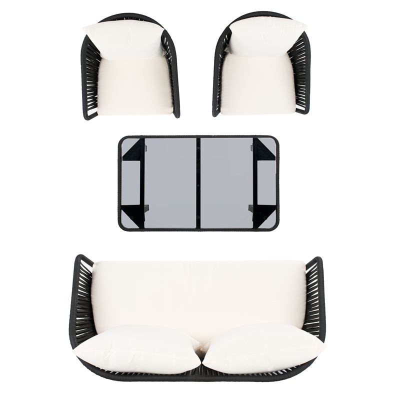Safavieh Jorda 4Pc Steel and Fabric Living Set in Black / Beige