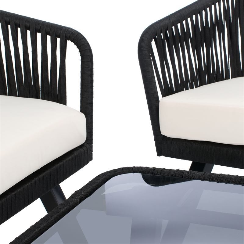 Safavieh Jorda 4Pc Steel and Fabric Living Set in Black / Beige
