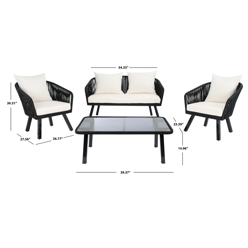 Safavieh Jorda 4Pc Steel and Fabric Living Set in Black / Beige