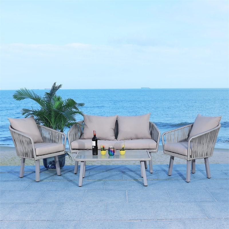 Safavieh Jorda 4Pc Steel and Fabric Living Set in Gray / Gray