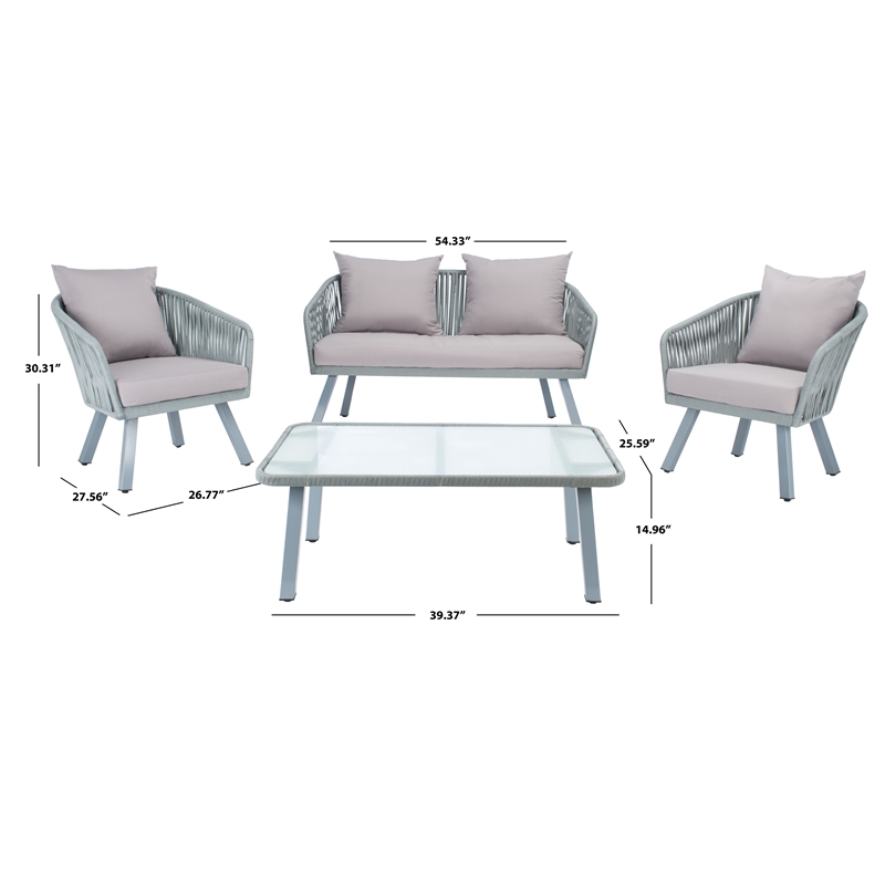 Safavieh Jorda 4Pc Steel and Fabric Living Set in Gray / Gray