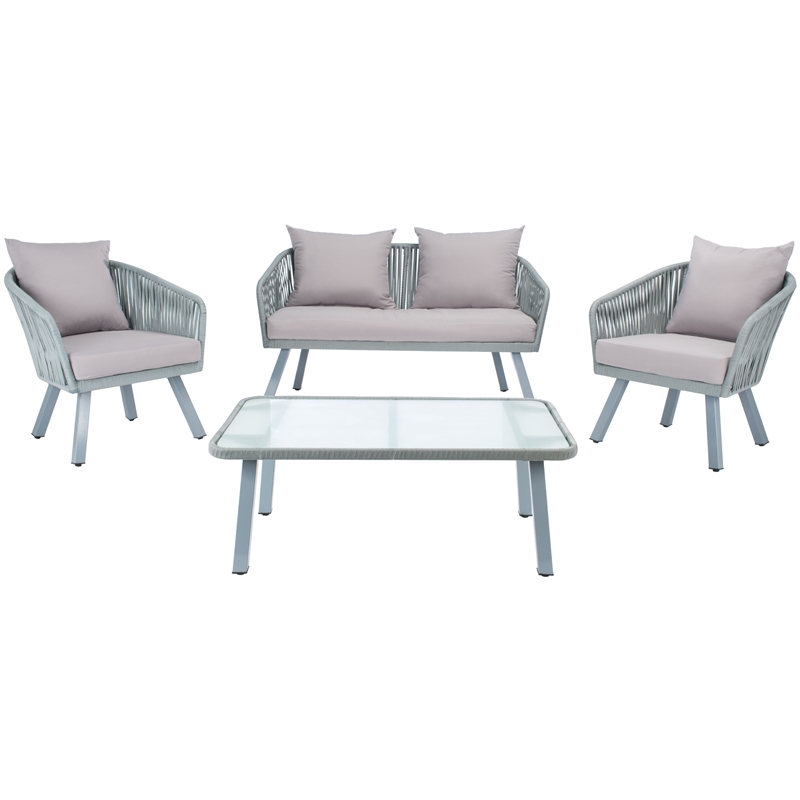 Safavieh Jorda 4Pc Steel and Fabric Living Set in Gray / Gray