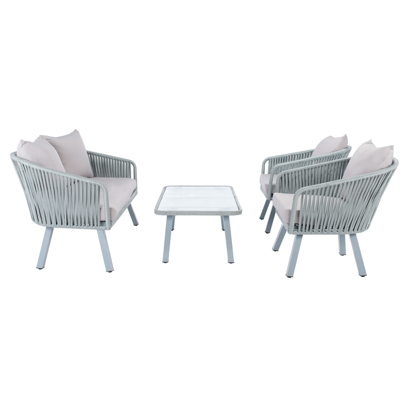 Safavieh Jorda 4Pc Steel and Fabric Living Set in Gray / Gray