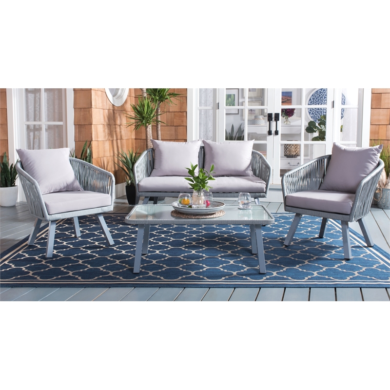 Safavieh Jorda 4Pc Steel and Fabric Living Set in Gray / Gray