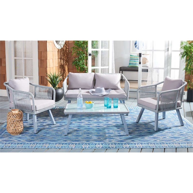 Safavieh Torsla 4Pc Steel and Fabric Living Set in Gray / Gray