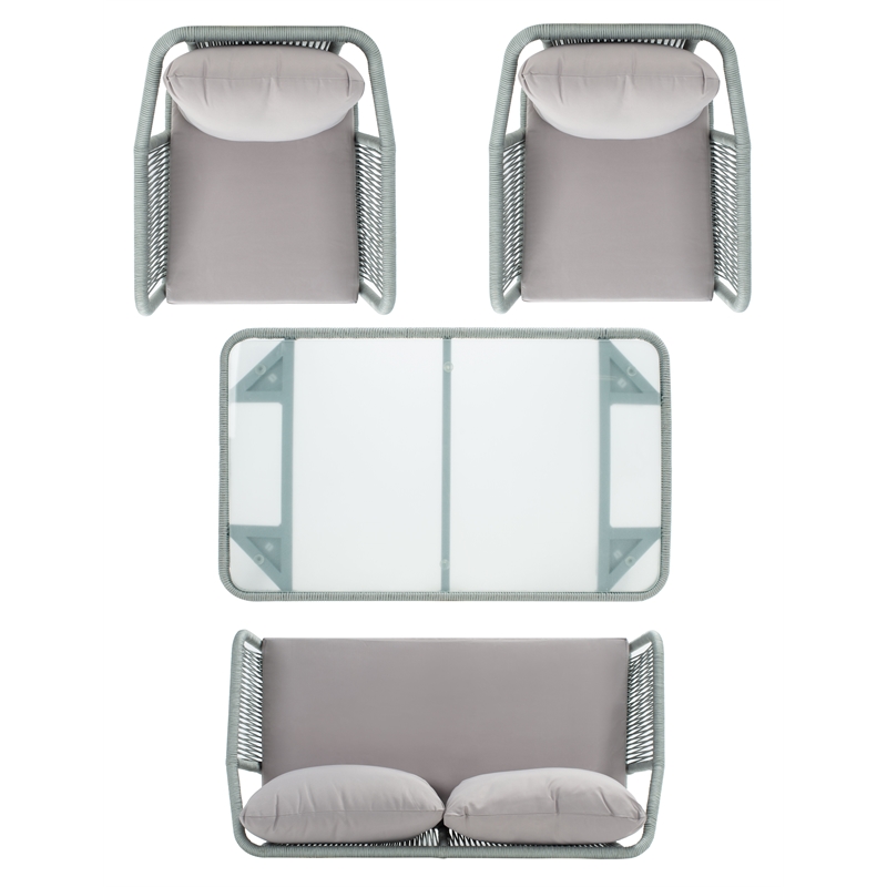 Safavieh Torsla 4Pc Steel and Fabric Living Set in Gray / Gray