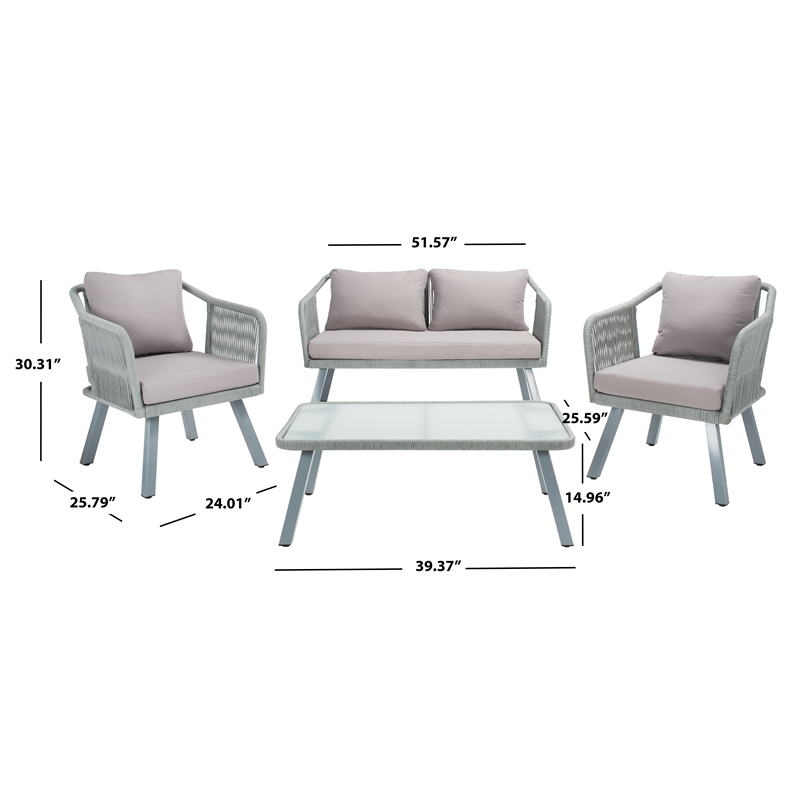 Safavieh Torsla 4Pc Steel and Fabric Living Set in Gray / Gray