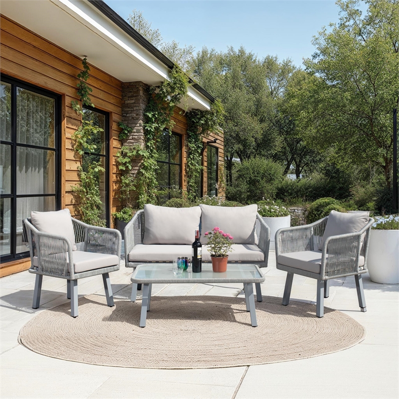 Safavieh Torsla 4Pc Steel and Fabric Living Set in Gray / Gray