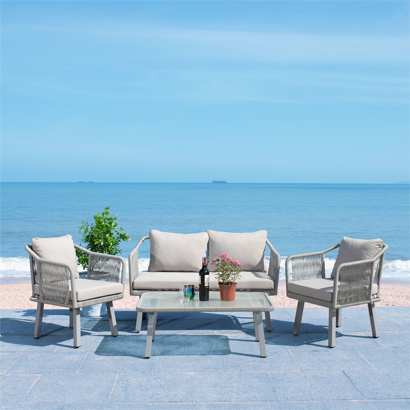 Safavieh Torsla 4Pc Steel and Fabric Living Set in Gray / Gray