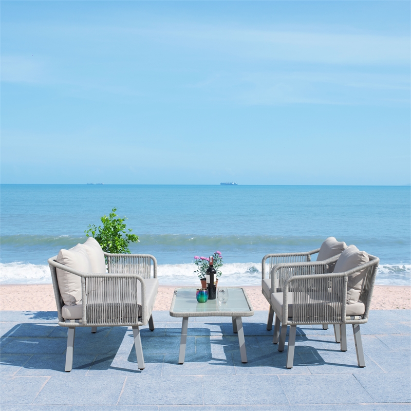 Safavieh Torsla 4Pc Steel and Fabric Living Set in Gray / Gray