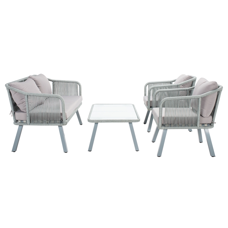 Safavieh Torsla 4Pc Steel and Fabric Living Set in Gray / Gray