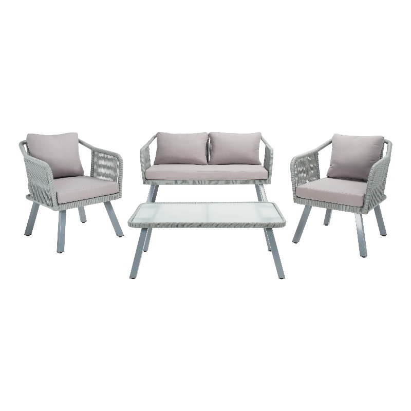 Safavieh Torsla 4Pc Steel and Fabric Living Set in Gray / Gray