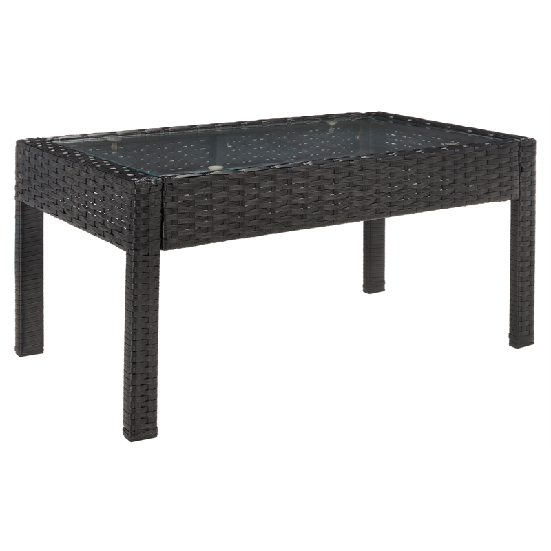 Safavieh Bassey 4Pc Wicker and Rattan Living Set in Black / Light Gray