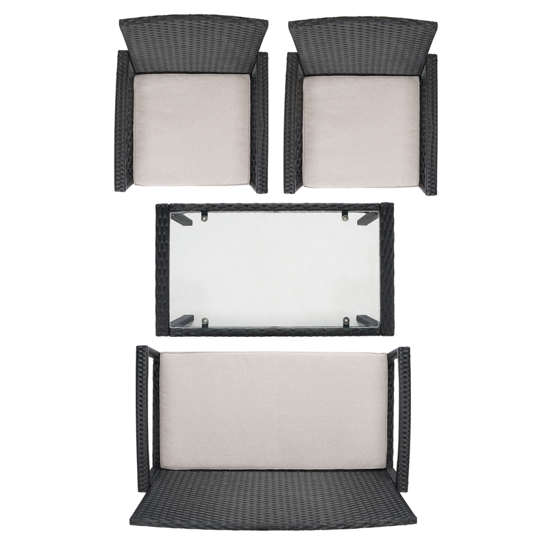Safavieh Bassey 4Pc Wicker and Rattan Living Set in Black / Light Gray