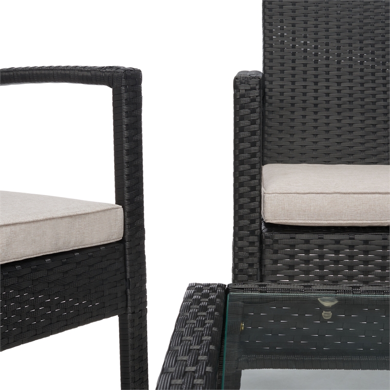 Safavieh Bassey 4Pc Wicker and Rattan Living Set in Black / Light Gray