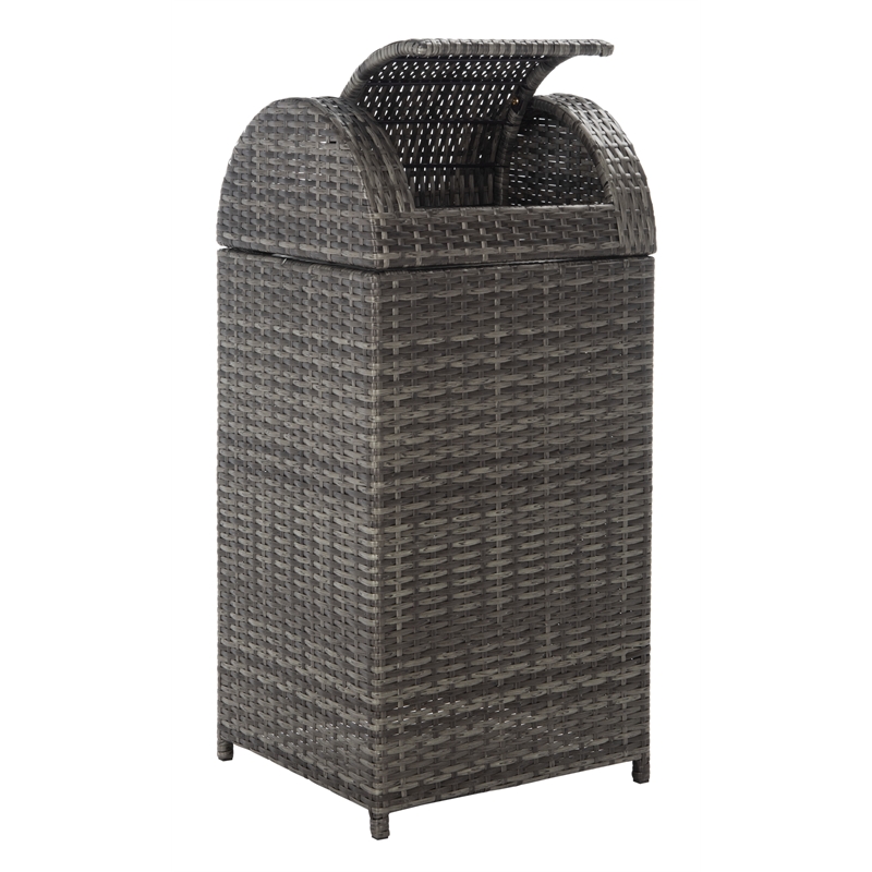 Safavieh Serapis Wicker and Rattan Trash Bin in Gray / Brown