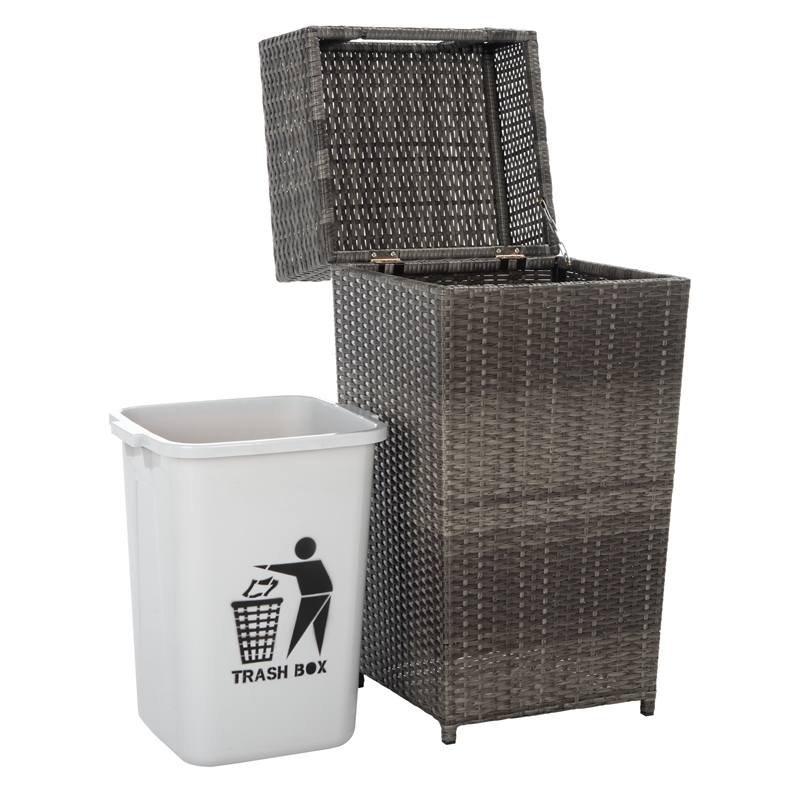 Safavieh Mazeli Wicker and Rattan Trash Bin in Gray / Brown