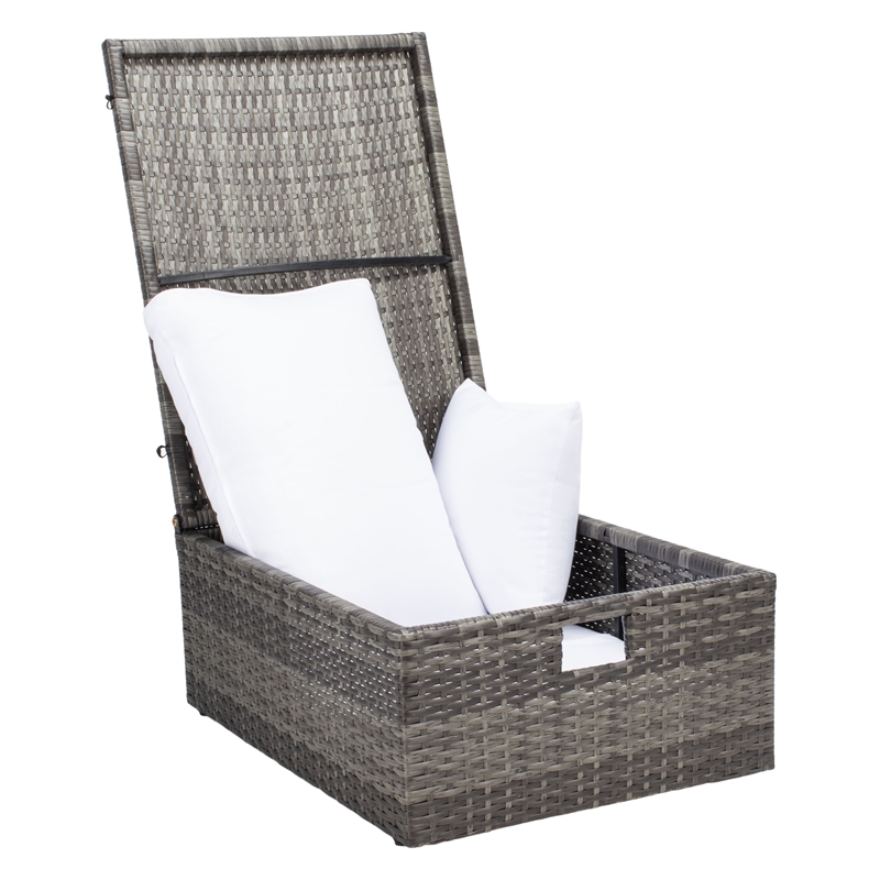 Safavieh Pramla Wicker and Rattan Sette w/Ottoman in Gray / Brown / White