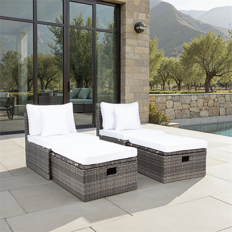 Safavieh Pramla Wicker and Rattan Sette w/Ottoman in Gray / Brown / White