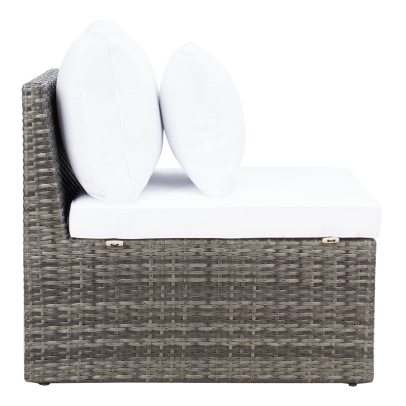 Safavieh Pramla Wicker and Rattan Sette w/Ottoman in Gray / Brown / White