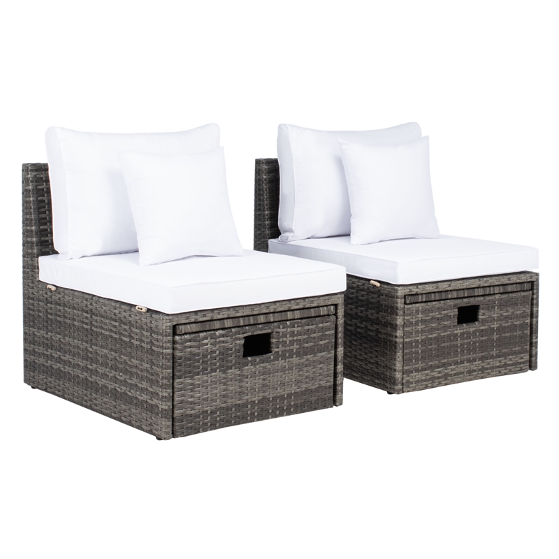 Safavieh Pramla Wicker and Rattan Sette w/Ottoman in Gray / Brown / White