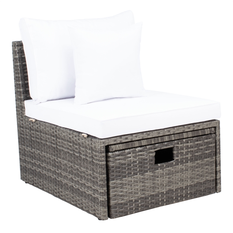 Safavieh Pramla Wicker and Rattan Sette w/Ottoman in Gray / Brown / White