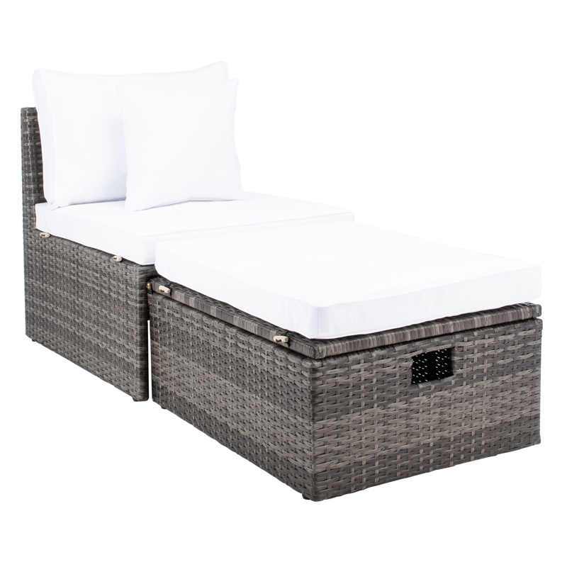 Safavieh Pramla Wicker and Rattan Sette w/Ottoman in Gray / Brown / White