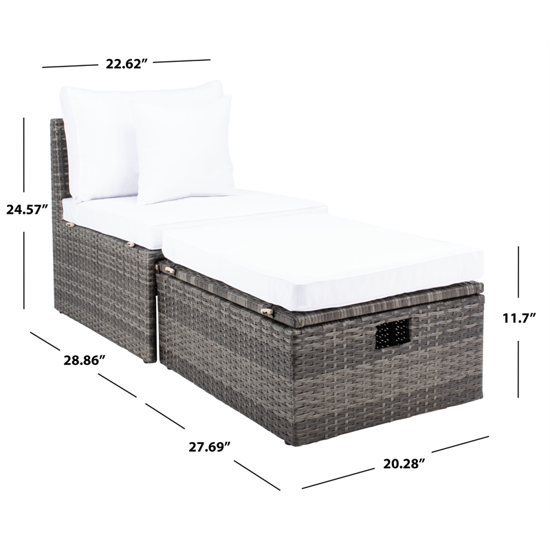 Safavieh Pramla Wicker and Rattan Sette w/Ottoman in Gray / Brown / White
