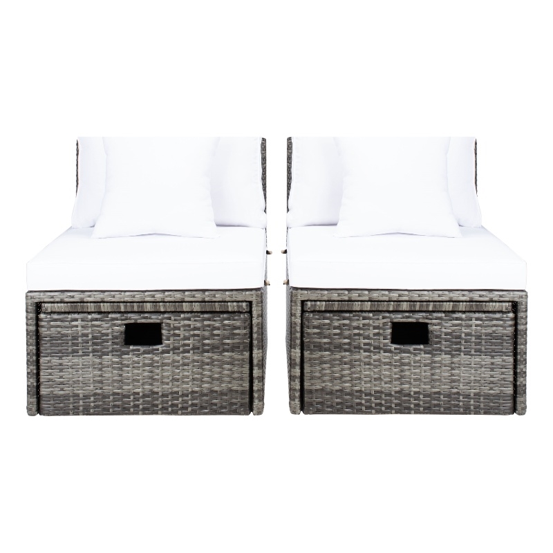 Safavieh Pramla Wicker and Rattan Sette w/Ottoman in Gray / Brown / White