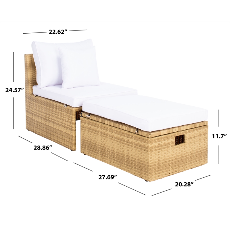 Safavieh Pramla Wicker and Rattan Sette w/Ottoman in Natural / White