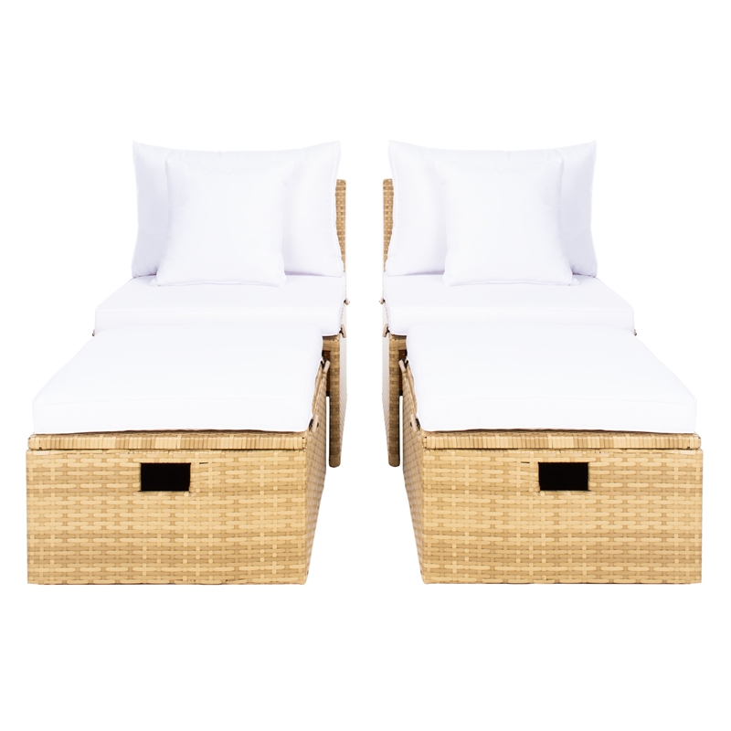 Safavieh Pramla Wicker and Rattan Sette w/Ottoman in Natural / White