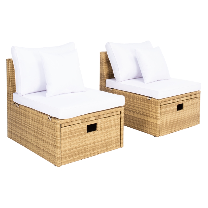 Safavieh Pramla Wicker and Rattan Sette w/Ottoman in Natural / White