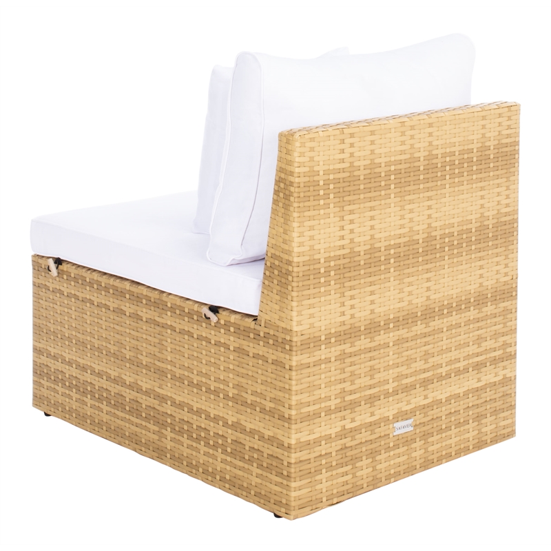 Safavieh Pramla Wicker and Rattan Sette w/Ottoman in Natural / White