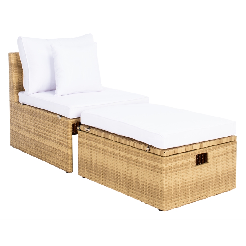 Safavieh Pramla Wicker and Rattan Sette w/Ottoman in Natural / White