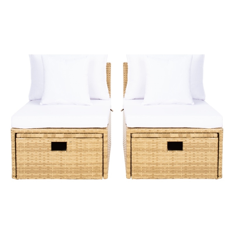 Safavieh Pramla Wicker and Rattan Sette w/Ottoman in Natural / White