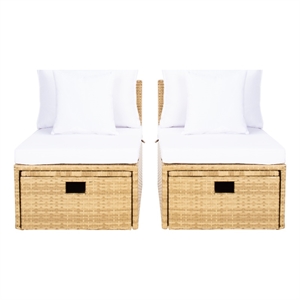 Safavieh Pramla Wicker and Rattan Sette w/Ottoman in Natural / White