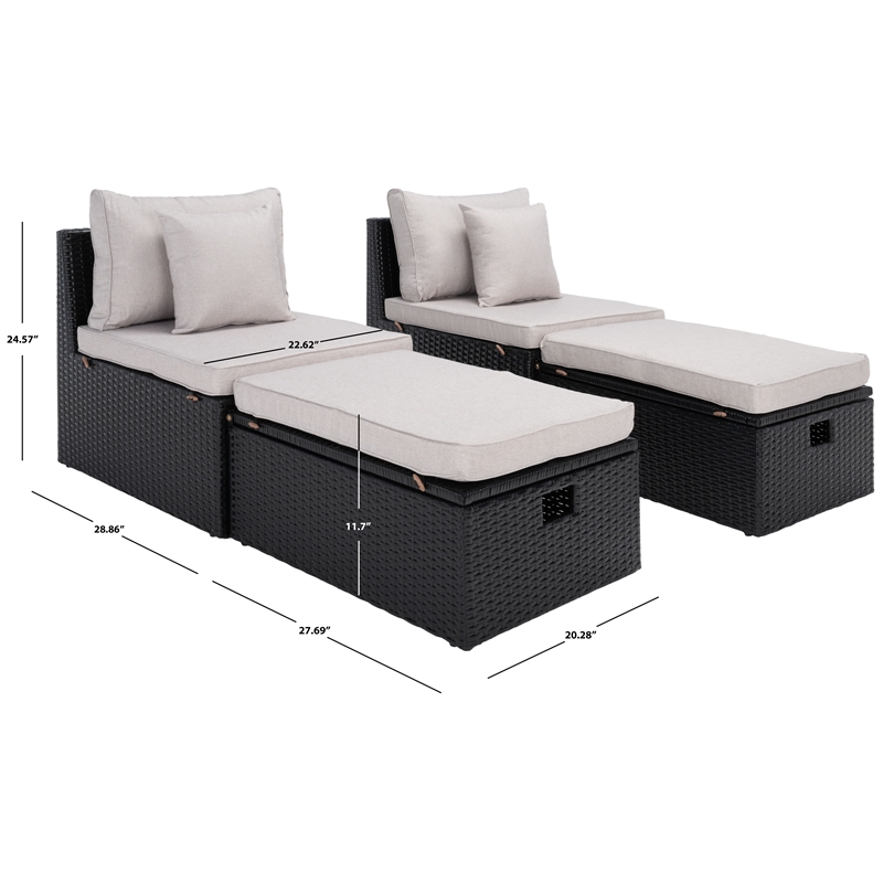 Safavieh Pramla Outdoor Wicker and Rattan Sette with Ottoman in Black/Light Gray