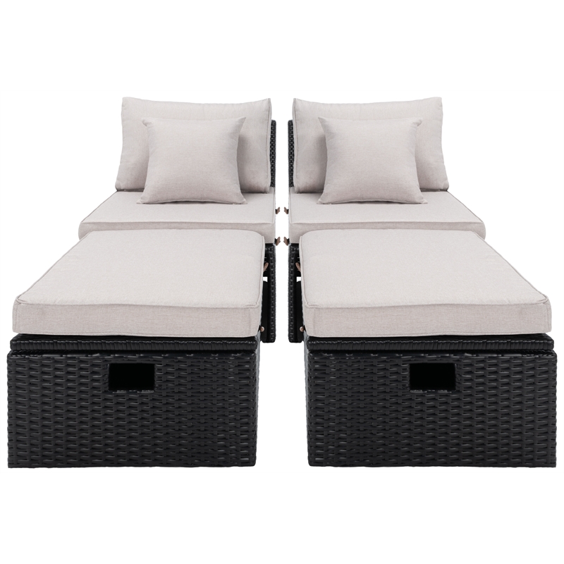Safavieh Pramla Outdoor Wicker and Rattan Sette with Ottoman in Black/Light Gray