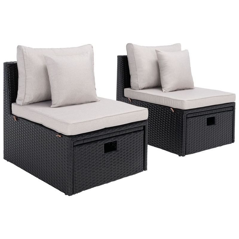 Safavieh Pramla Outdoor Wicker and Rattan Sette with Ottoman in Black/Light Gray