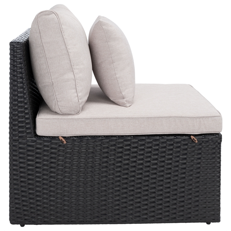 Safavieh Pramla Outdoor Wicker and Rattan Sette with Ottoman in Black/Light Gray