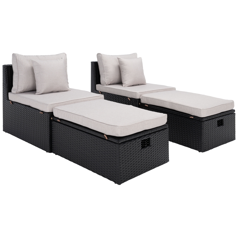 Safavieh Pramla Outdoor Wicker and Rattan Sette with Ottoman in Black/Light Gray