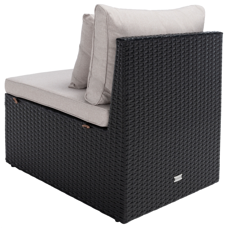 Safavieh Pramla Outdoor Wicker and Rattan Sette with Ottoman in Black/Light Gray