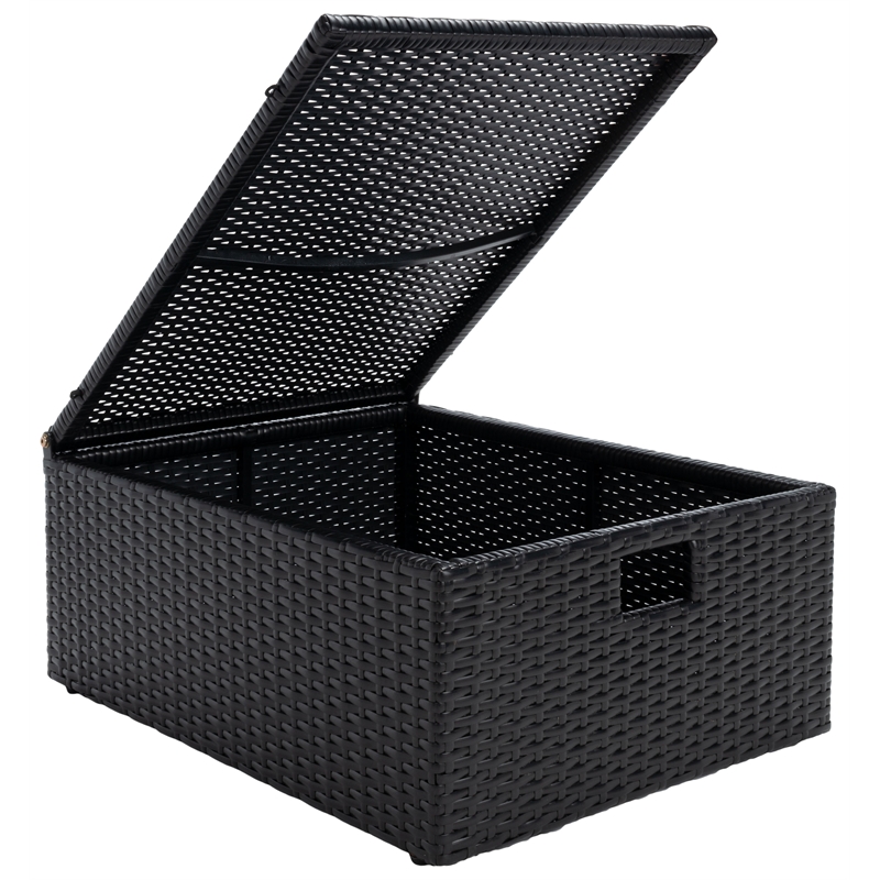 Safavieh Pramla Outdoor Wicker and Rattan Sette with Ottoman in Black/Light Gray