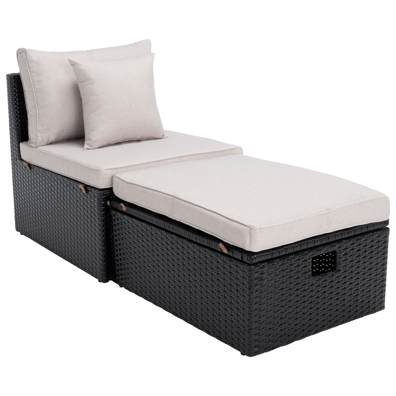 Safavieh Pramla Outdoor Wicker and Rattan Sette with Ottoman in Black/Light Gray