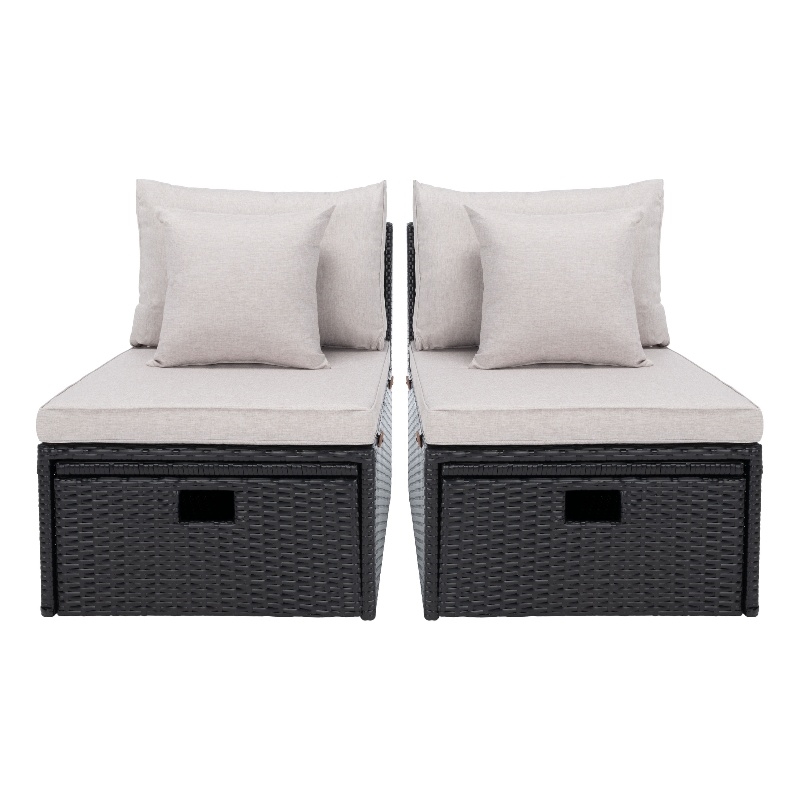 Safavieh Pramla Outdoor Wicker and Rattan Sette with Ottoman in Black/Light Gray