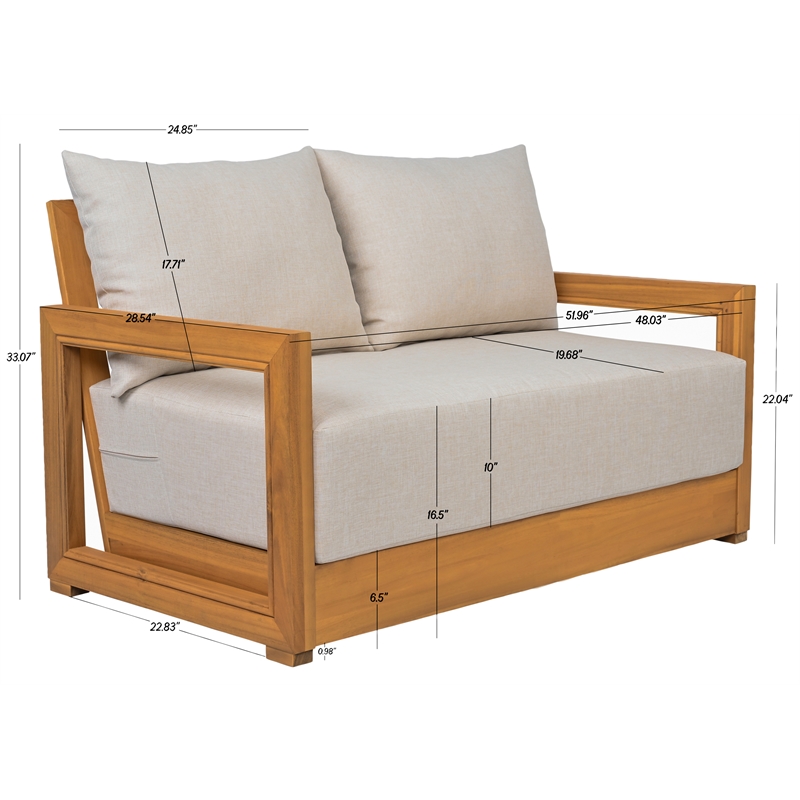 Safavieh Jackson Wood 2 Seater Sofa in Natural / Taupe